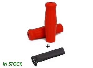 Red Rubber Vintage Grips With Throttle Tube [M104]
