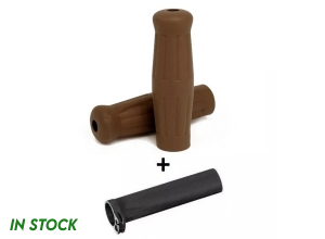 Brown Rubber Vintage Grips With Throttle [M109]
